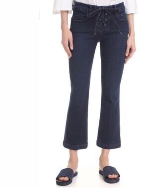 FRAME Womens 25 Denim Le Crop Mini Boot Lace Up in Hayworth Dark Wash Jeans